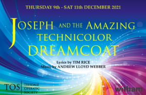 Swirling colours with text Joseph and the Amazing Technicolour Dreamcoat