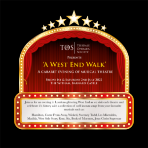 Theatre curtains with words 'A West End Walk'